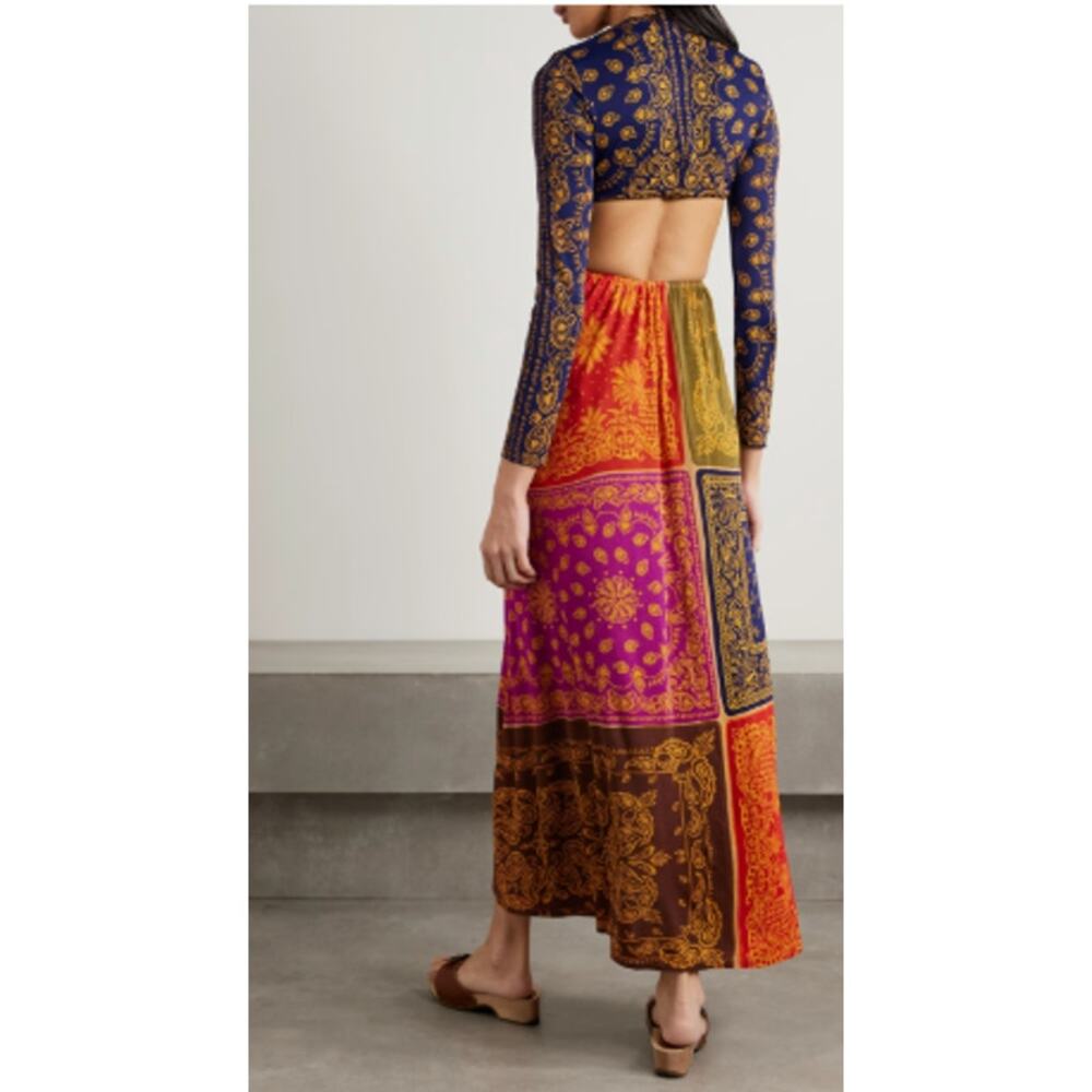 Farm Rio Knotted Cutout Maxi Dress Small Printed Jersey Colorblock - Picture 3 of 12